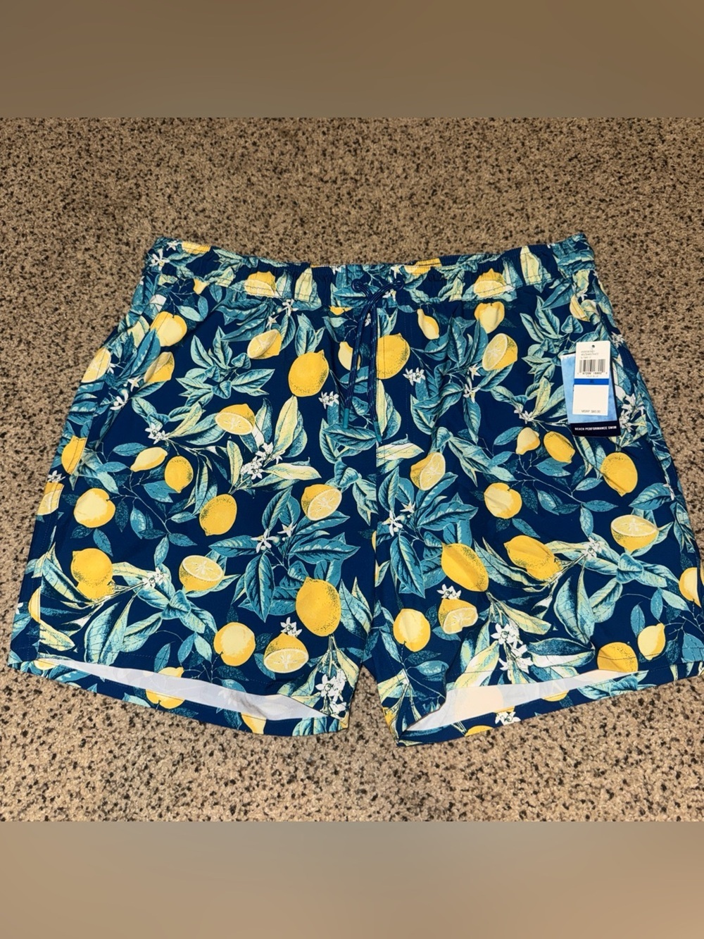 NWT Izod Saltwater Swim Trunks, Blue /Yellow, Size XL